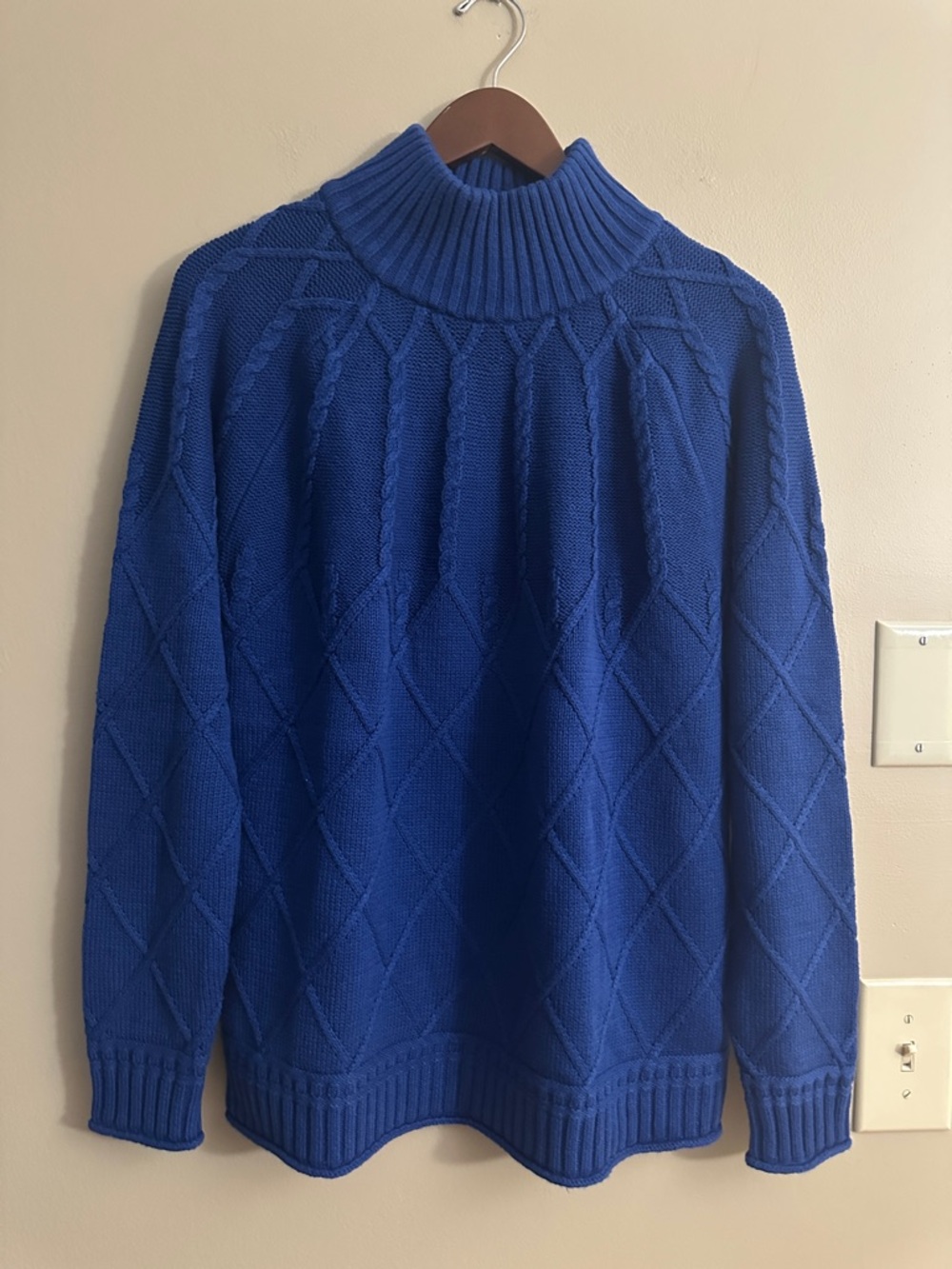 Lands' End  Royal Blue Turtleneck Cable Sweater